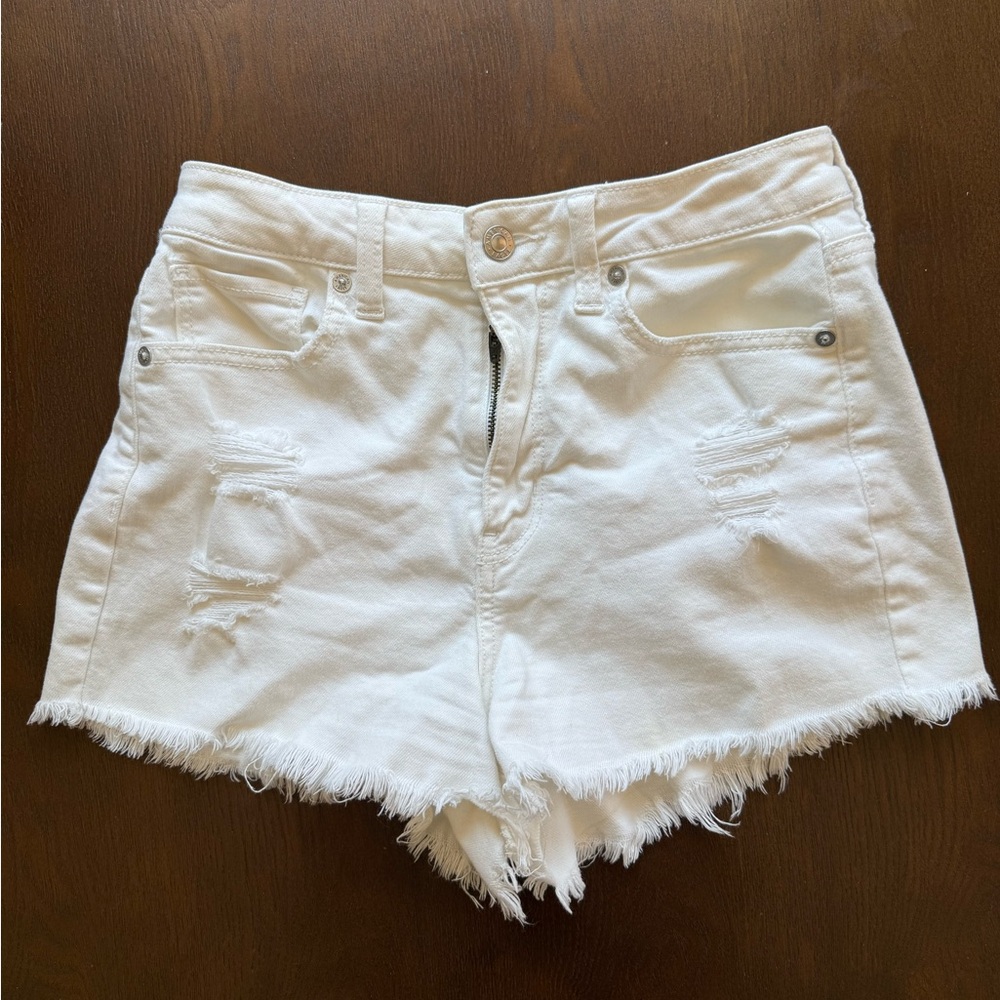American Eagle Outfitters White Jean Shorts Distressed Frayed Hem